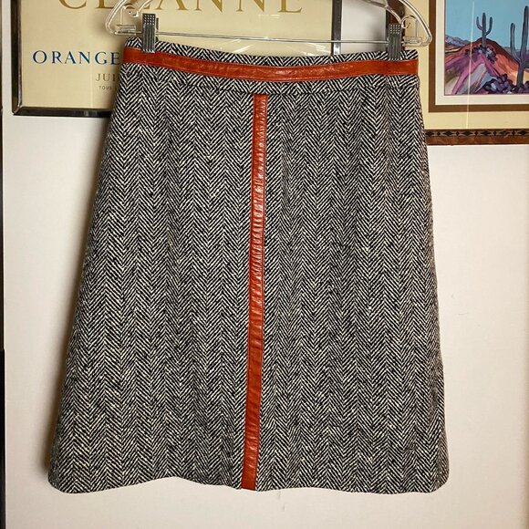 MARC JACOBS Runway 2000 Vintage Tweed Wrap skirt with red leather trim, very 60s - Picture 2 of 5